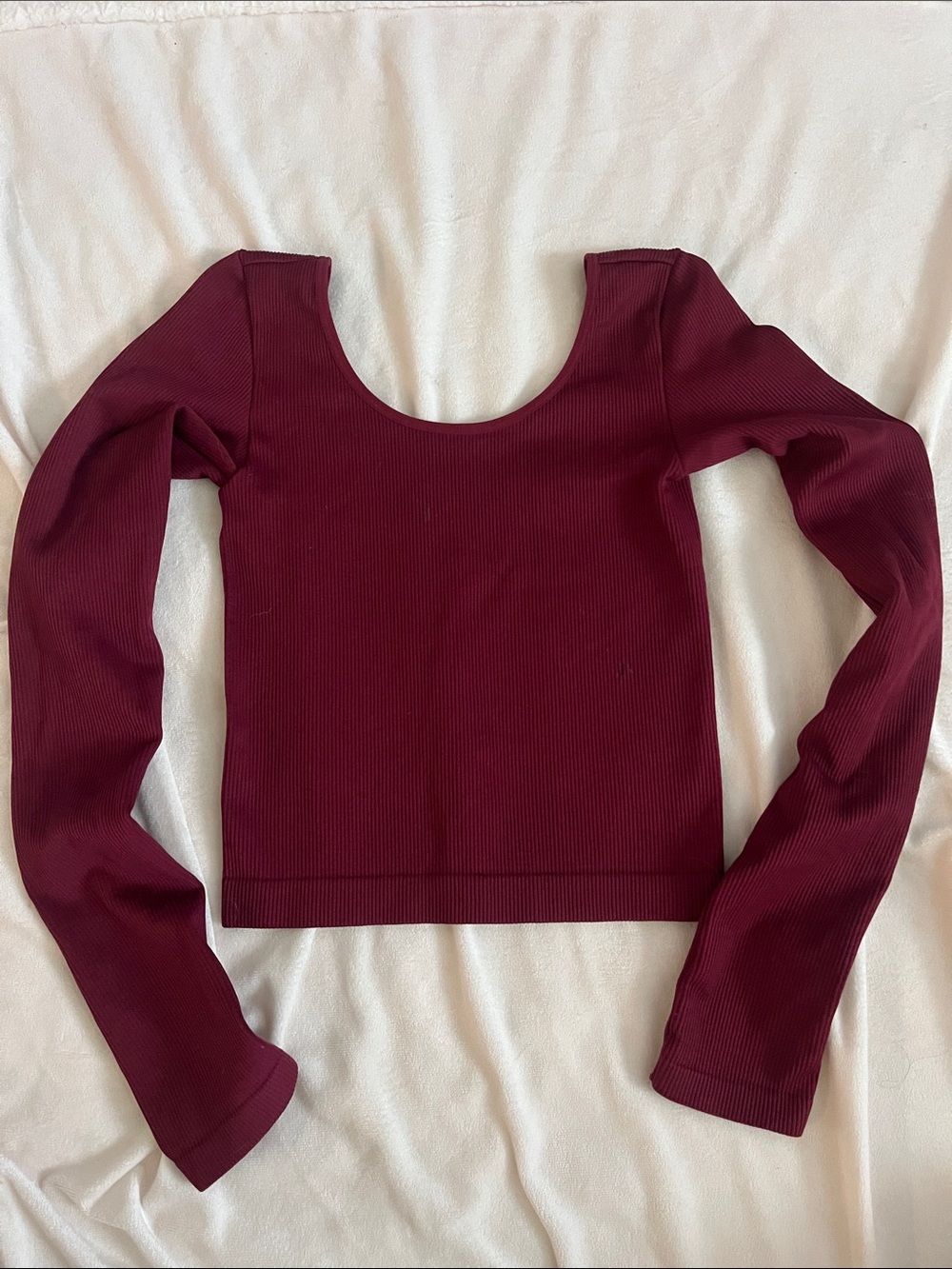 wild fable Burgundy Ribbed Scoop-Neck Long Sleeve Top
